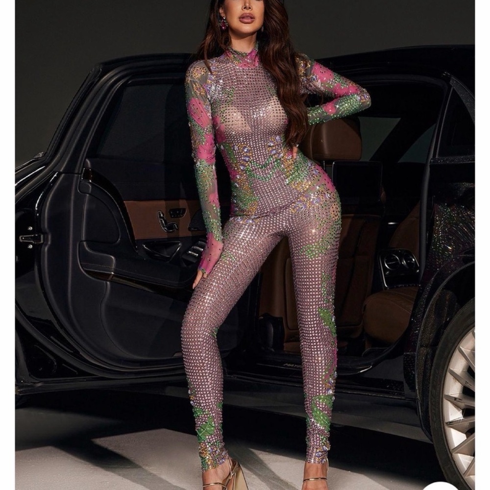 Mewmews Multicolor Rhinestone Jumpsuit